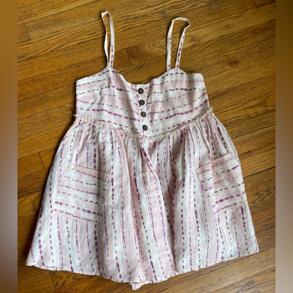 Free People Ocean Ave Pink & Ivory Linen Romper Size Small - Picture 2 of 7
